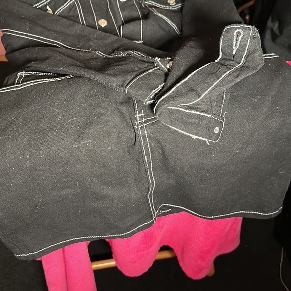 Black Denim Dress with silver buttons and white thread lining - Picture 2 of 5